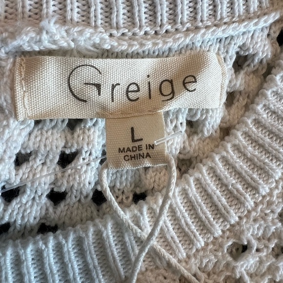 Greige Navy and White Striped Sleeveless Knit Fisherman aesthetic Top Sz L - Picture 4 of 5